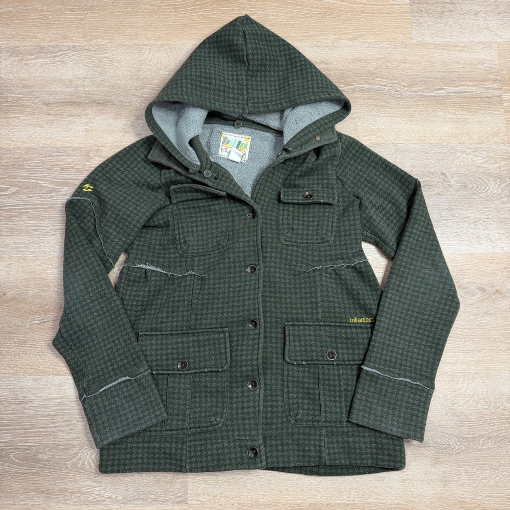 Billabong Green Houndstooth Hooded Utility Jacket Fleece Lined JF17GSUN Mens L